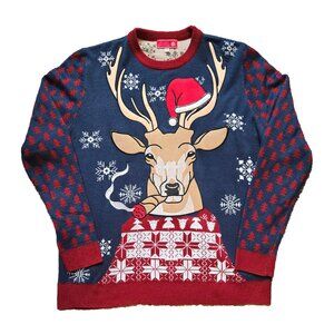 YOU LOOK UGLY TODAY Men's Ugly Christmas Sweater - Reindeer Smoking a Cigar